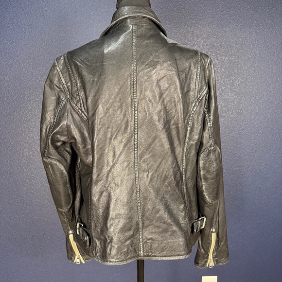 NWT Mauritius Distressed Black Leather Sofia Motorcycle Jacket, Size 14 - Picture 6 of 16